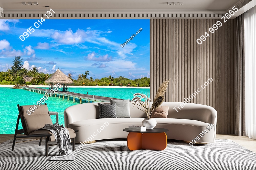 Tranh dán tường cây cầu và khu nghỉ tại biển Maldives 1431295070