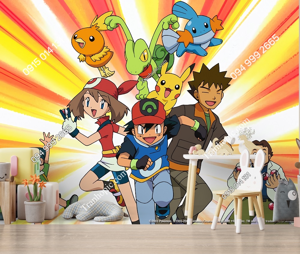 Tranh các bạn pokemon và chủ dán tường 748869
