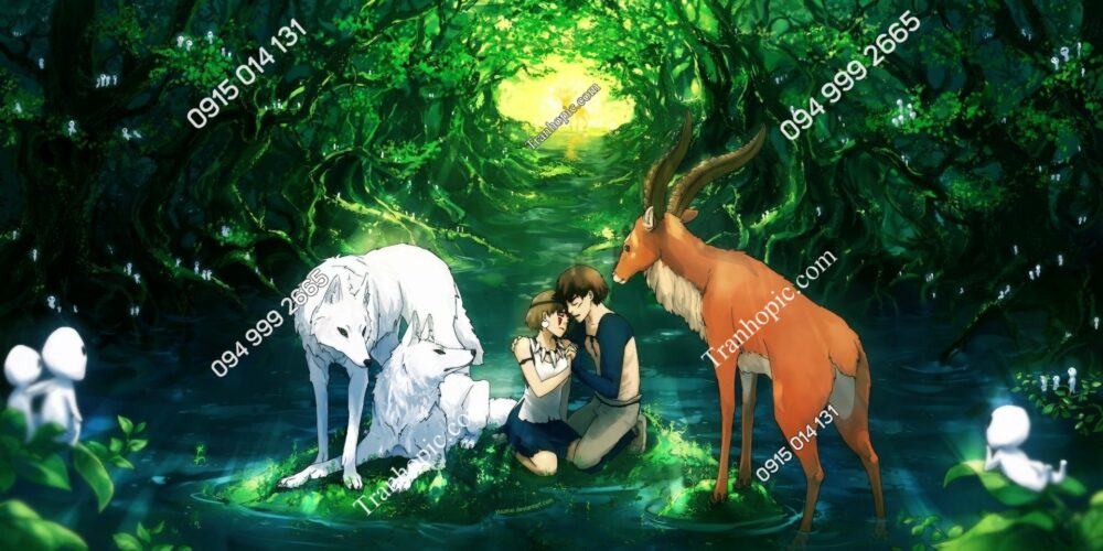 Tranh dán tường công chúa Mononoke trong rừng 204036