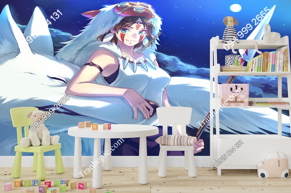 Tranh dán tường công chúa Mononoke và sói trắng 669428