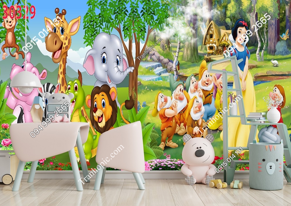 Tranh dán tường công chúa bạch tuyết và bảy chú lùn 30329
