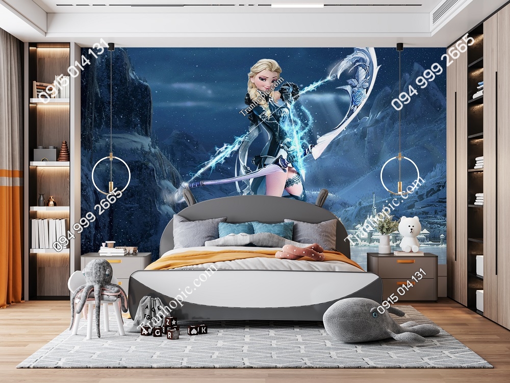 Tranh dán tường công chúa elsa cầm cung 719603