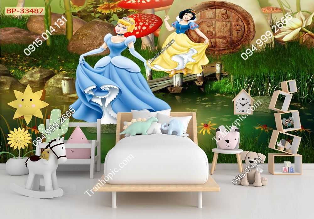 Tranh dán tường công chúa trong rừng nấm 33487