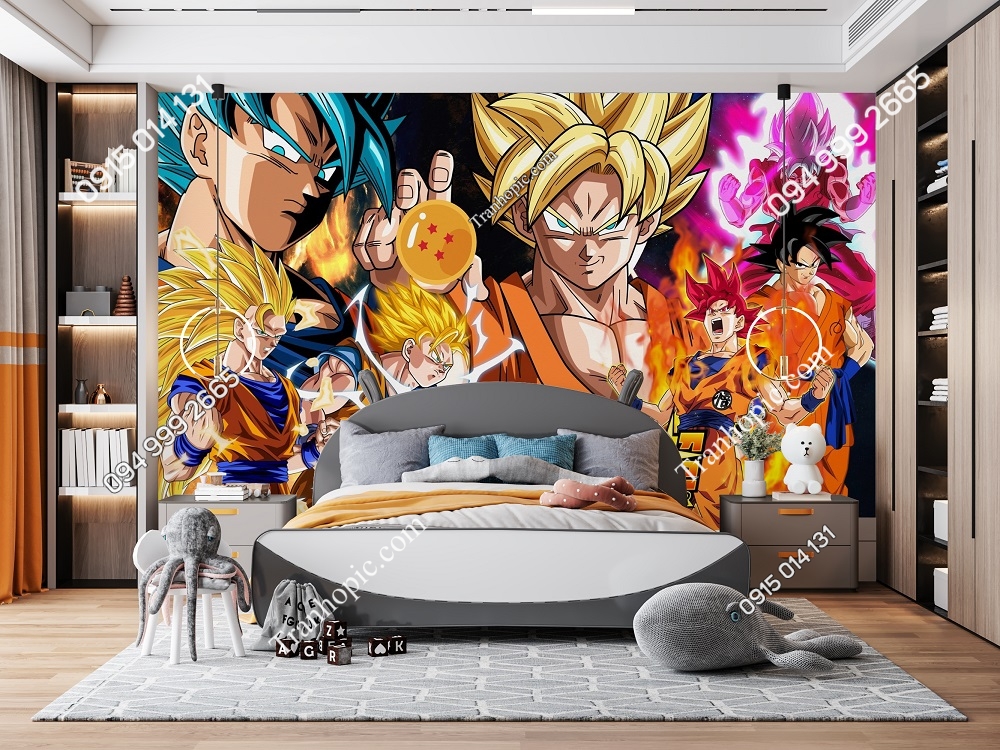Tranh songoku hóa Super Saiyan dán tường phòng bé 772376