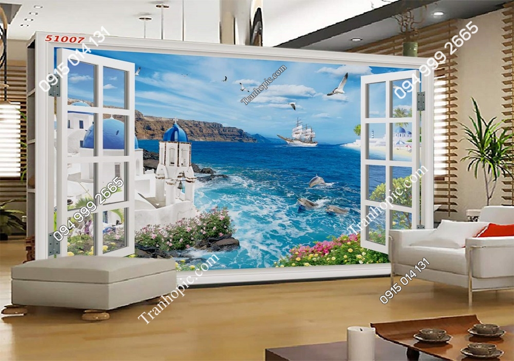 Tranh cửa sổ bãi biển dán tường 51007