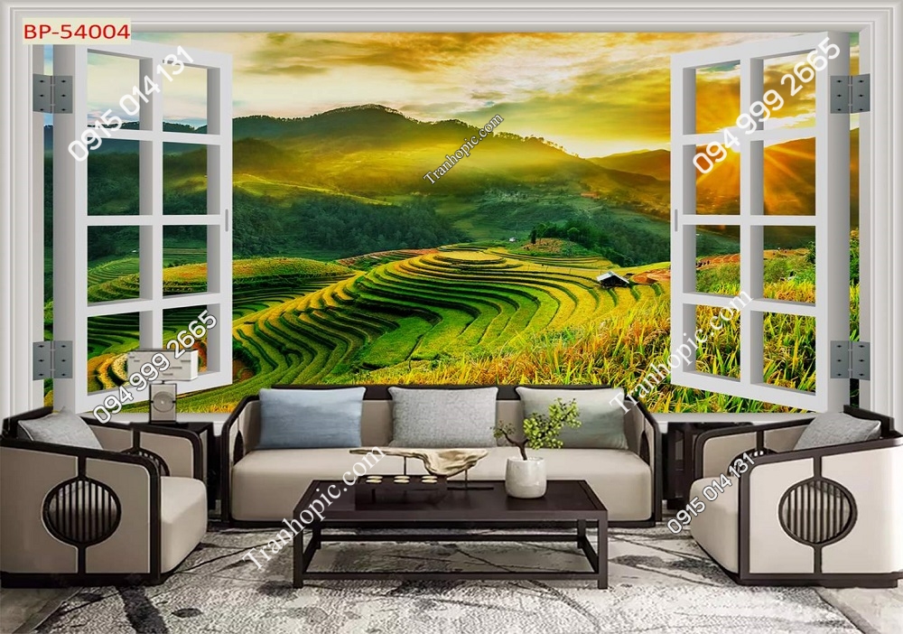 Tranh cửa sổ ruộng bậc thang dán tường 54004