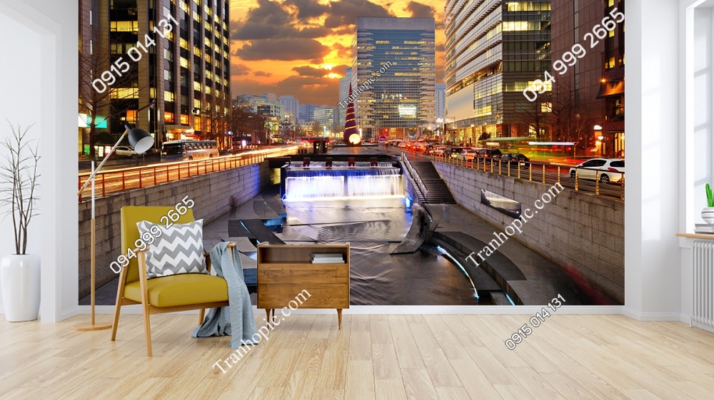 Tranh dán tường Cảnh quan thành phố Seoul, Hàn Quốc tại Suối Cheonggyecheon 249569728