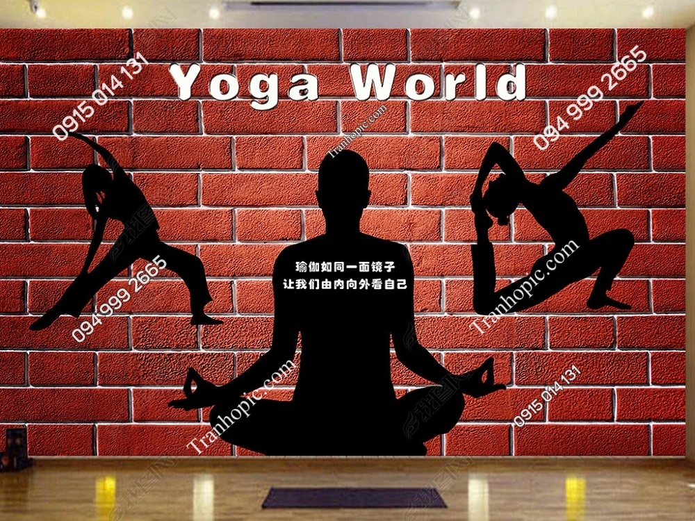 Tranh dán tường Yoga nền gạch đỏ OP_27811179
