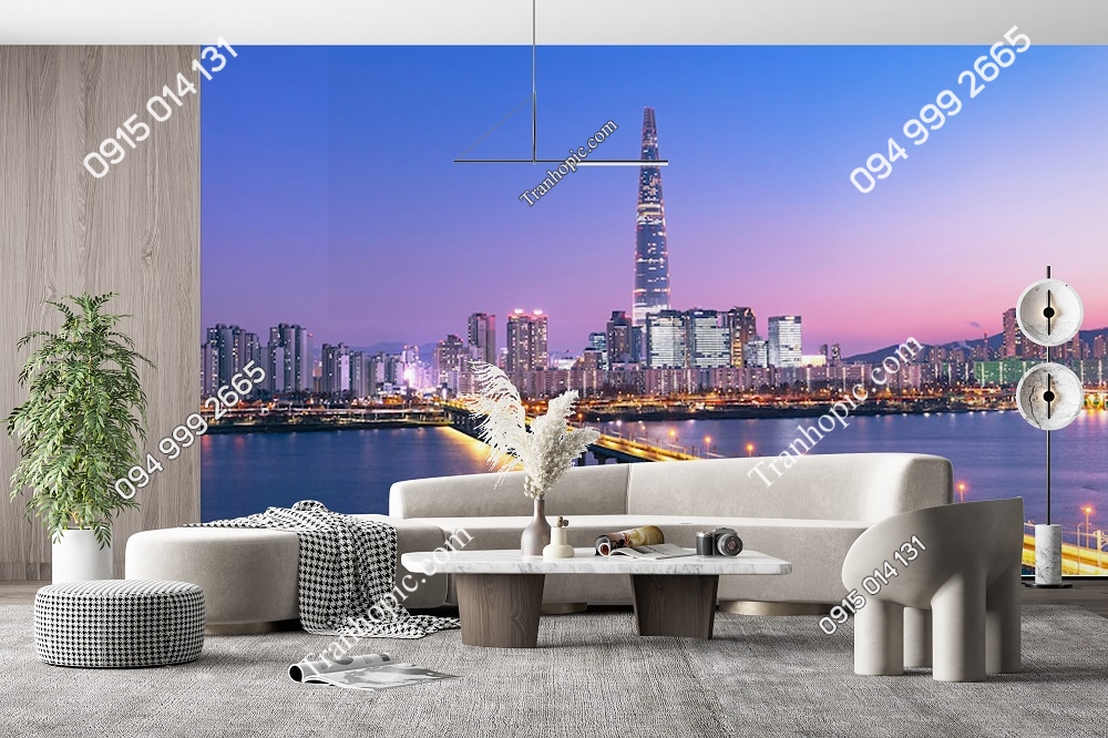 Tranh dán tường cảnh hoàng hôn sông Hàn tuyệt đẹp của thành phố Seoul FP8656188