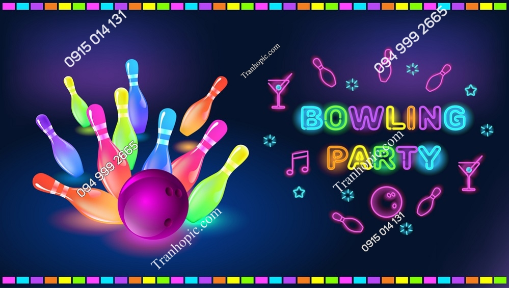 Tranh dán tường câu lạc bộ bowling kiểu đèn neong 672970847
