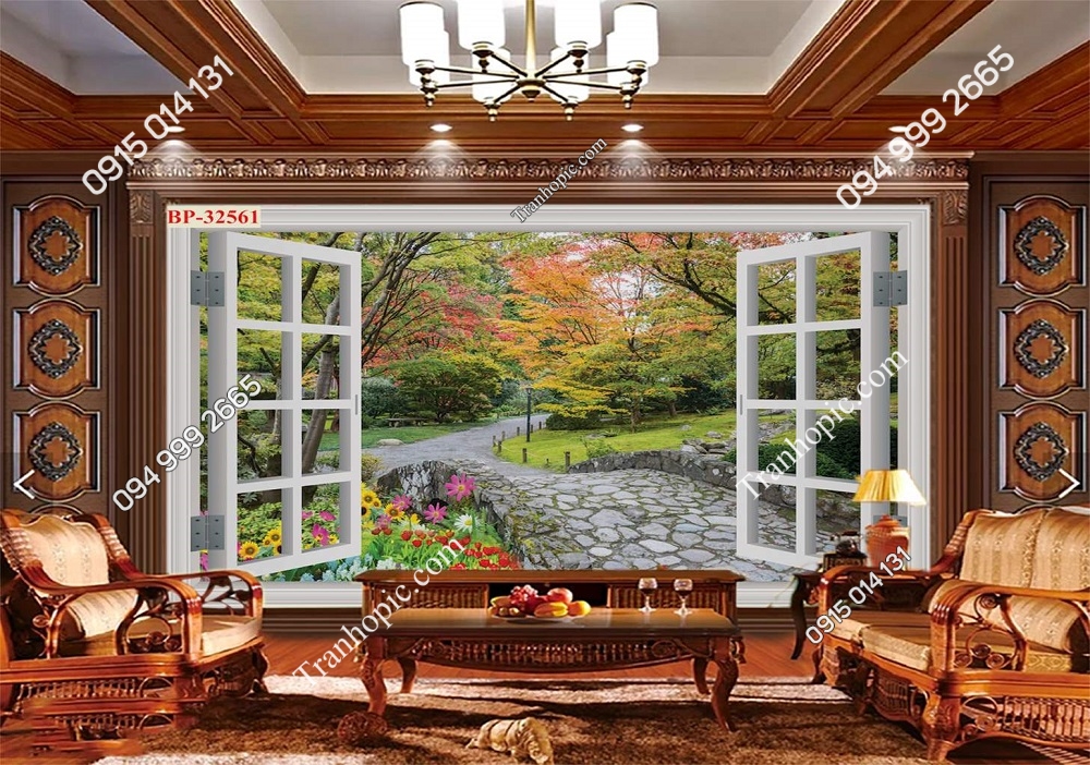 Tranh dán tưởng cửa sổ con đường 32561