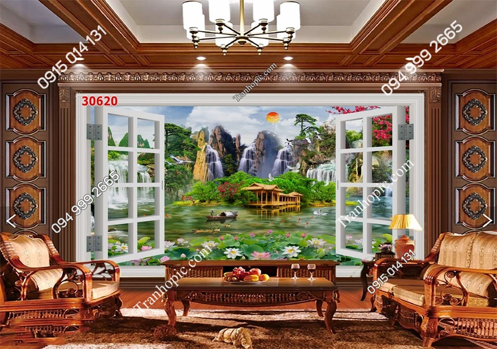 Tranh dán tưởng cửa sổ sơn thủy 30620