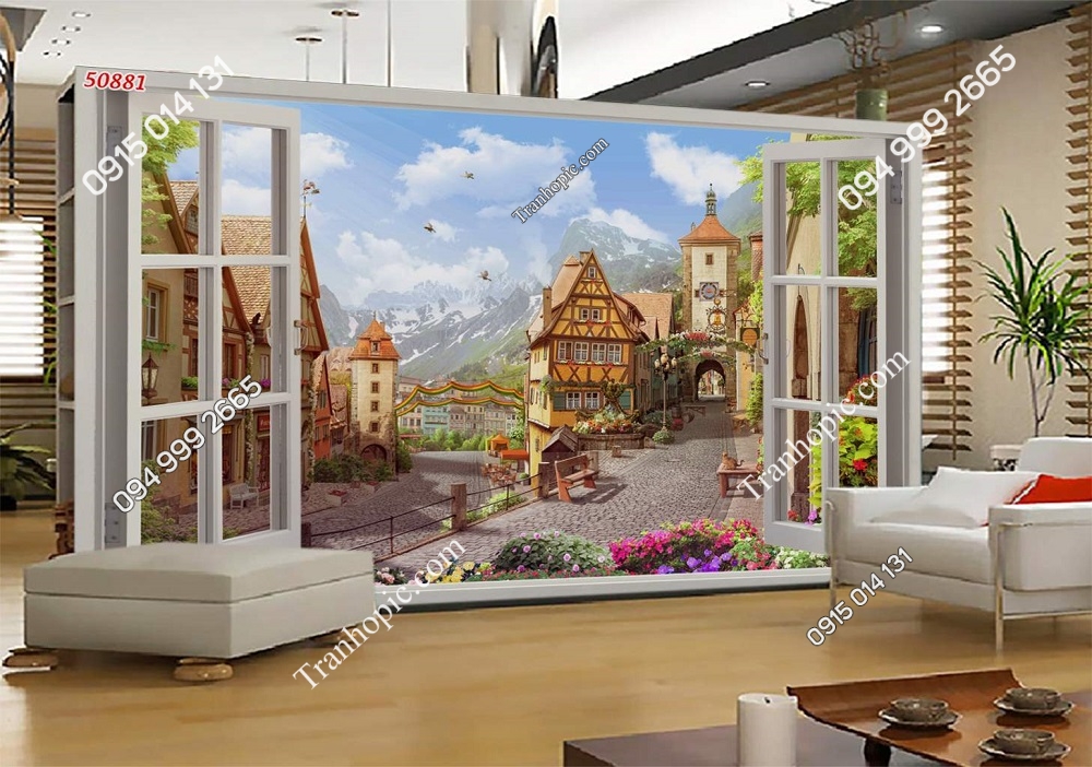 Tranh dán tường cửa sổ thành phố cổ 50881