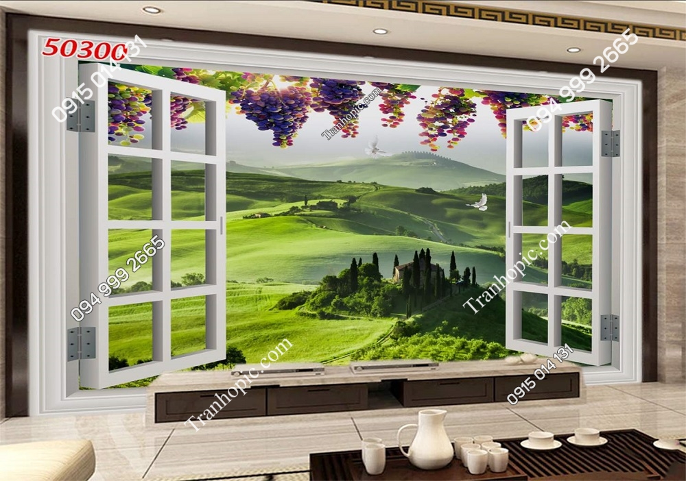 Tranh dán tưởng cửa sổ thảo nguyên cỏ 50300