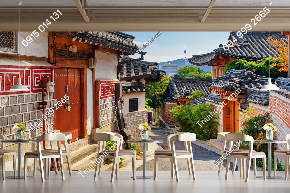 Tranh dán tường đường làng Bukchon Hanok ở Seoul Hàn Quốc 2342230375