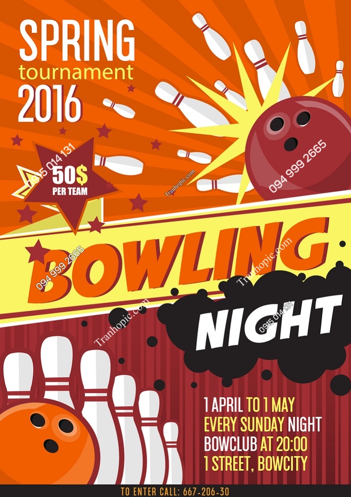Tranh dán tường khổ dọc quán bowling đẹp 439471086