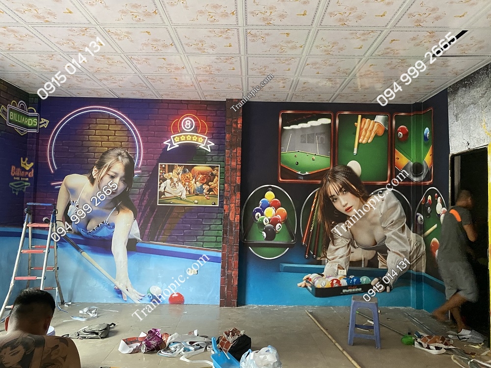 Tranh dán tường quán bi-a cô gái đẹp