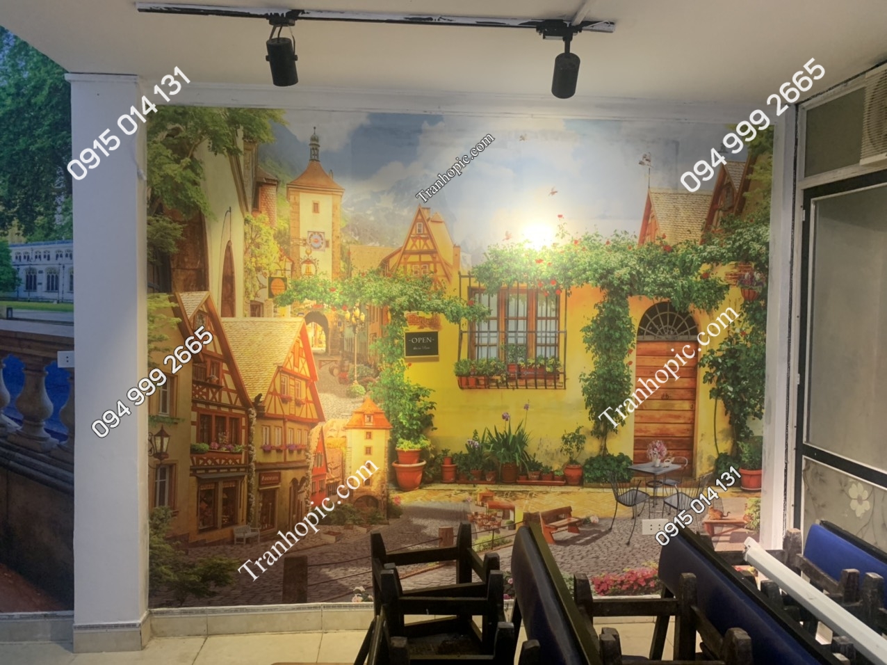Tranh dán tường quán cafe tông màu vàng