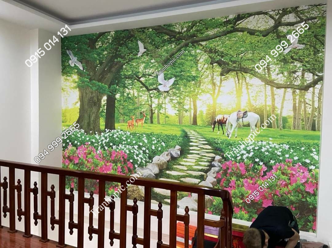 Tranh dán tường rừng cây con đường phòng khách