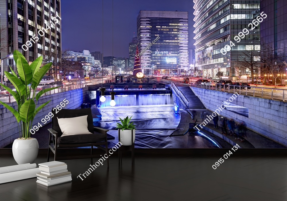 Tranh dán tường suối Cheonggye Cheon về đem 230052889