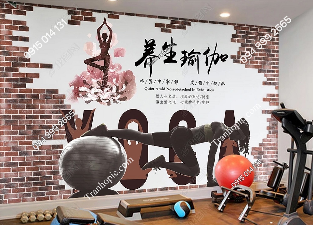 Tranh dán tường tập Yoga nền gạch OP_29183761