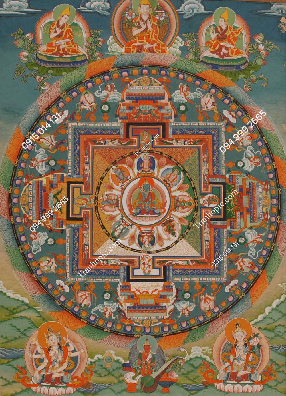 Tranh thangka cổ đại của Phật giáo trên một bức tường ở Tu viện Thiksey 267931147