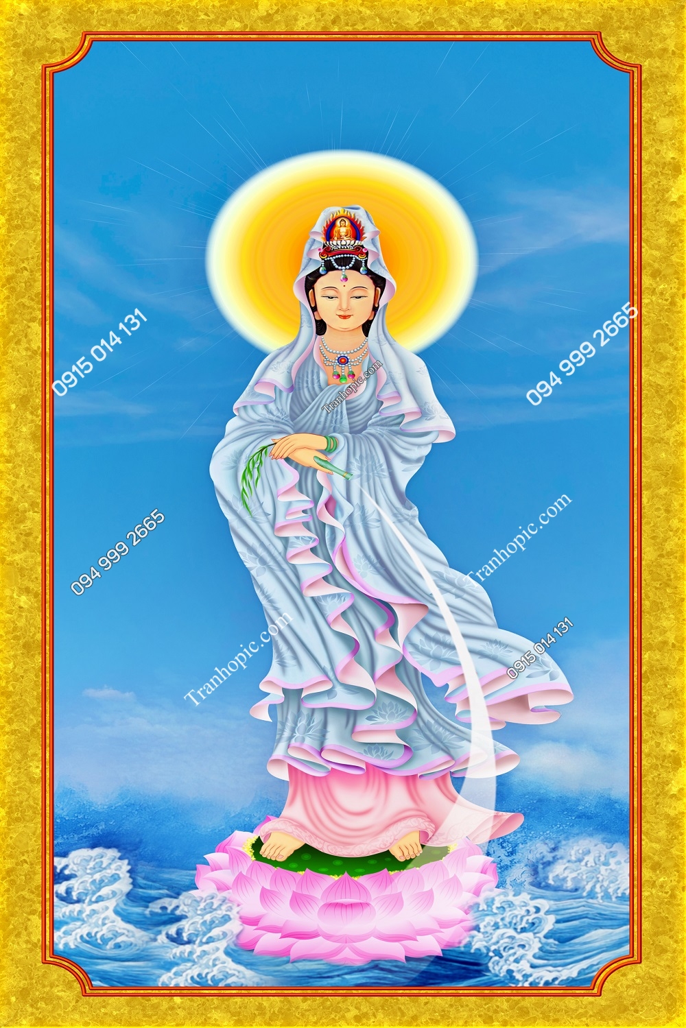 Tranh dán tường Quan Thế Âm Bồ Tát khổ dọc đẹp BT17