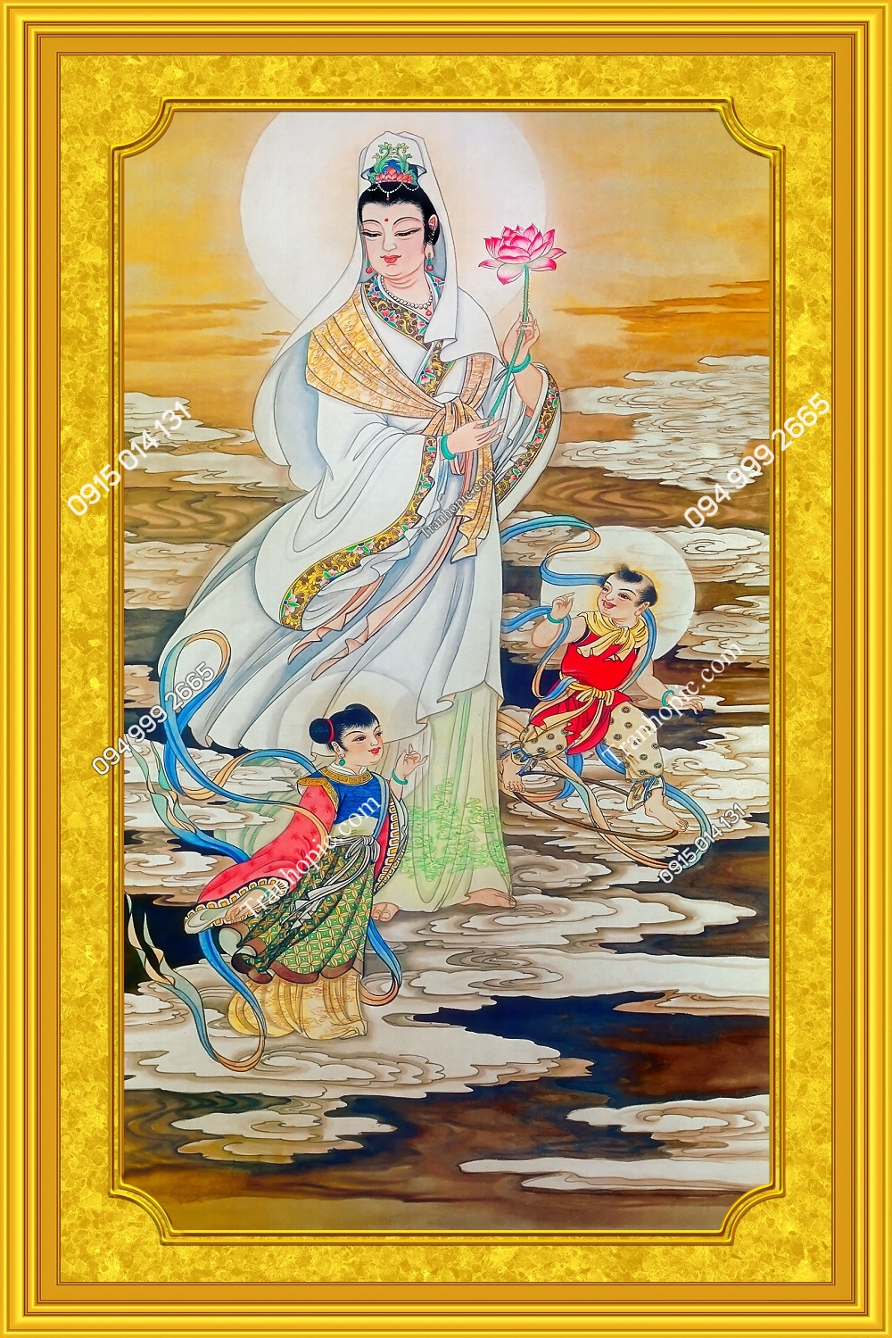 Tranh vải dán tường Quan Thế Âm Bồ Tát khổ dọc đẹp BT14