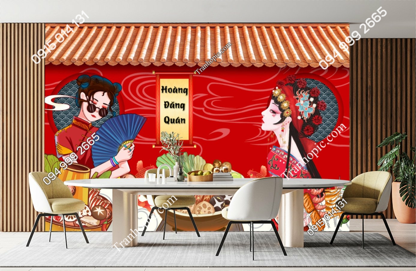 Tranh dán tường cô gái kinh kịch trung hoa quán lẩu