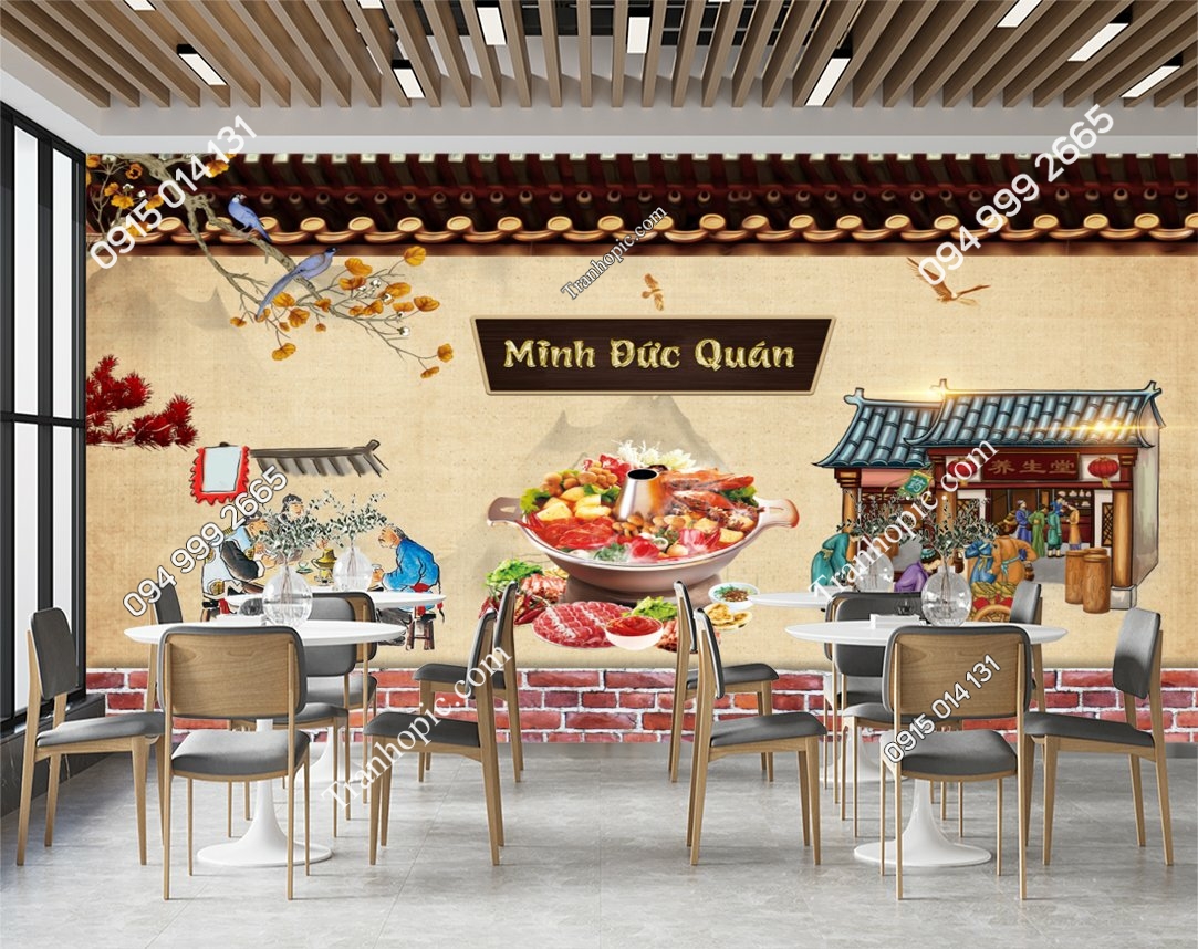Tranh dán tường quán lẩu nướng trung quốc