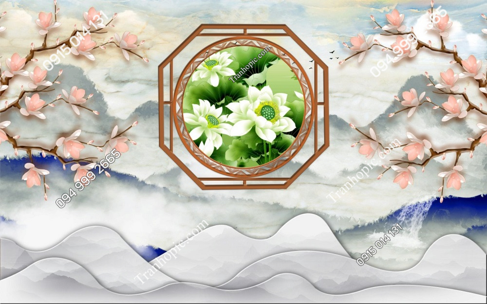 Tranh hoa thủy mặc dán tường spa dưỡng sinh đông y 2732024 (28)