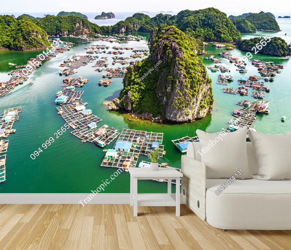 Tranh dán tường làng chài Quảng Ninh 834037539