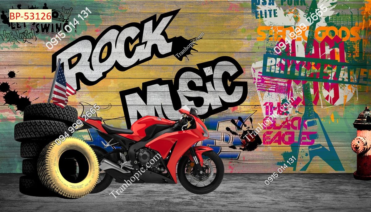 Tranh dán tường rock music và xe phân khối lớn 53126
