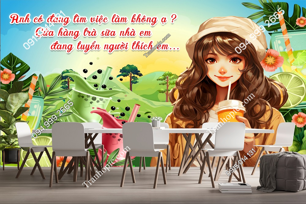 Tranh dán tường trang trí quán trà sữa cà phê hiện đại GMD2342024 (9)