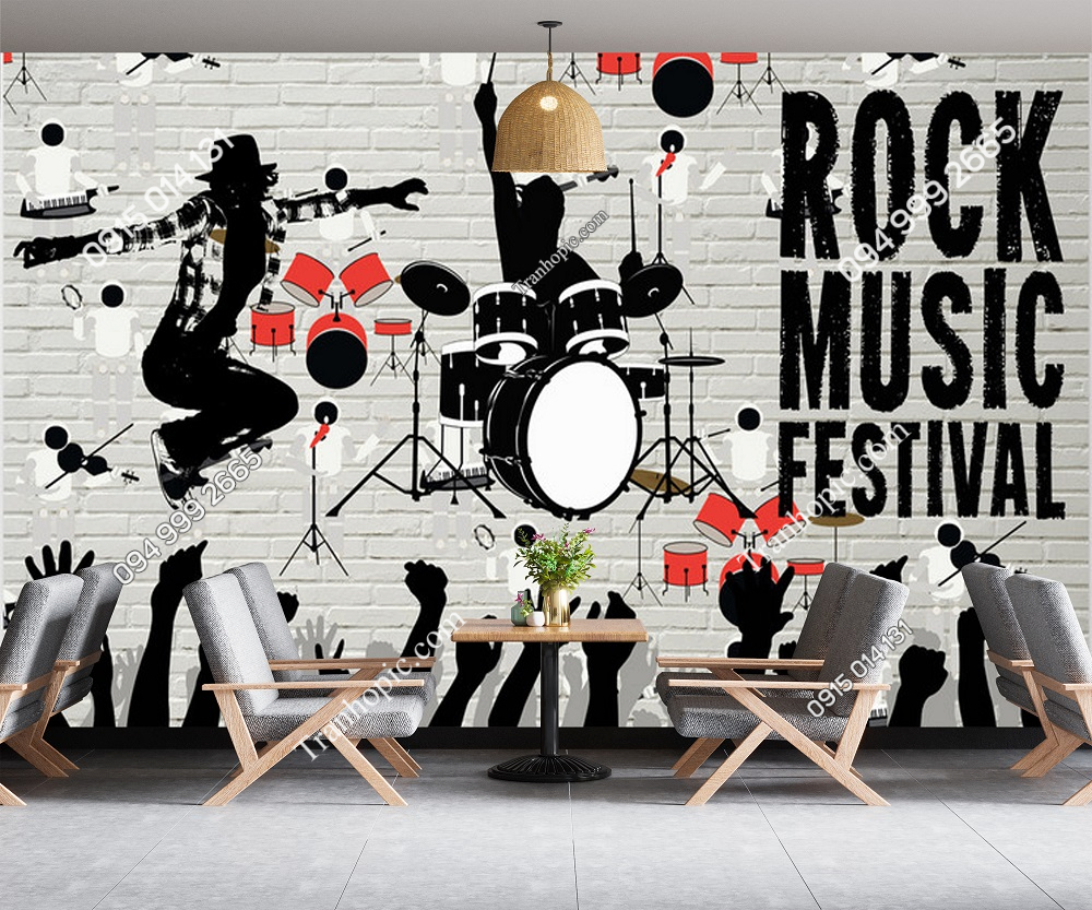 Tranh rock music nền gạch xám PK_887659