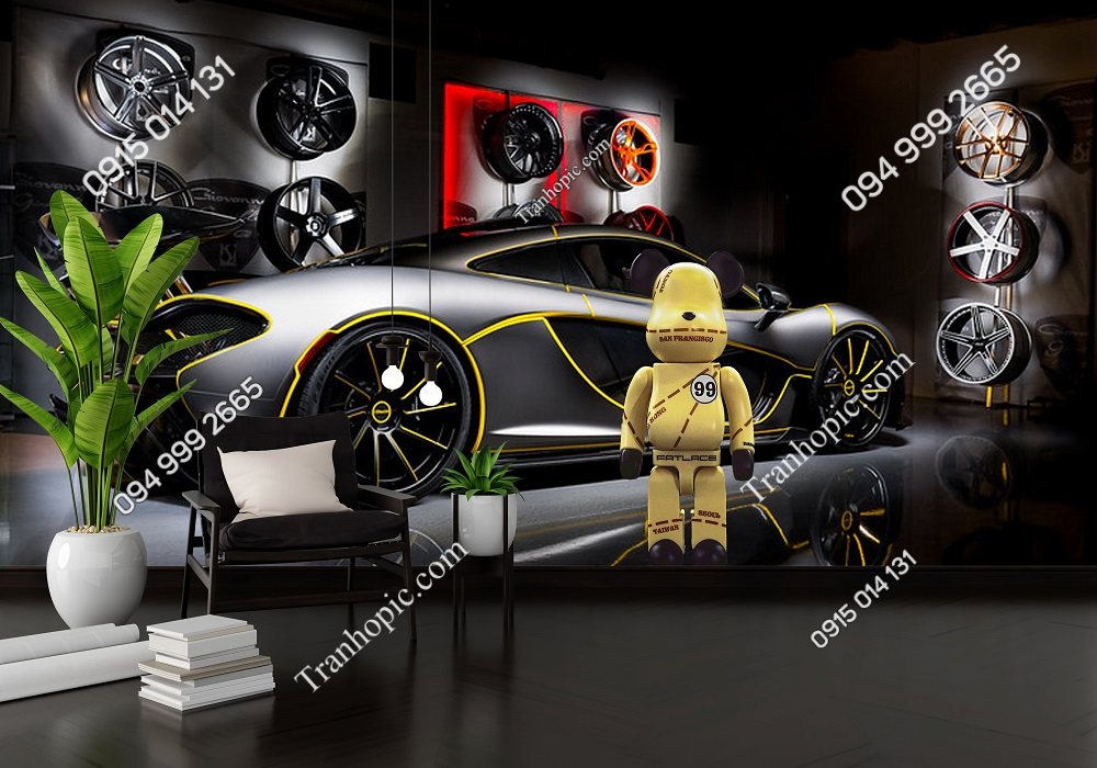 Tranh dán tường siêu xe McLaren và gấu BEARBRICK vàng FL26786636796