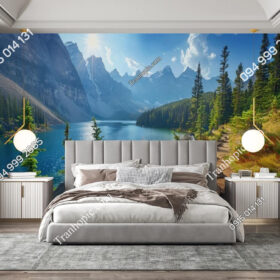 Tranh dán tường bờ hồ phong cảnh với con đường AB954747686