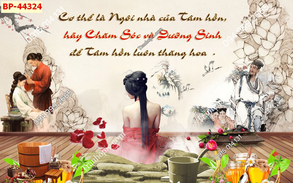 Tranh dán tường đông y dưỡng sinh spa 44324